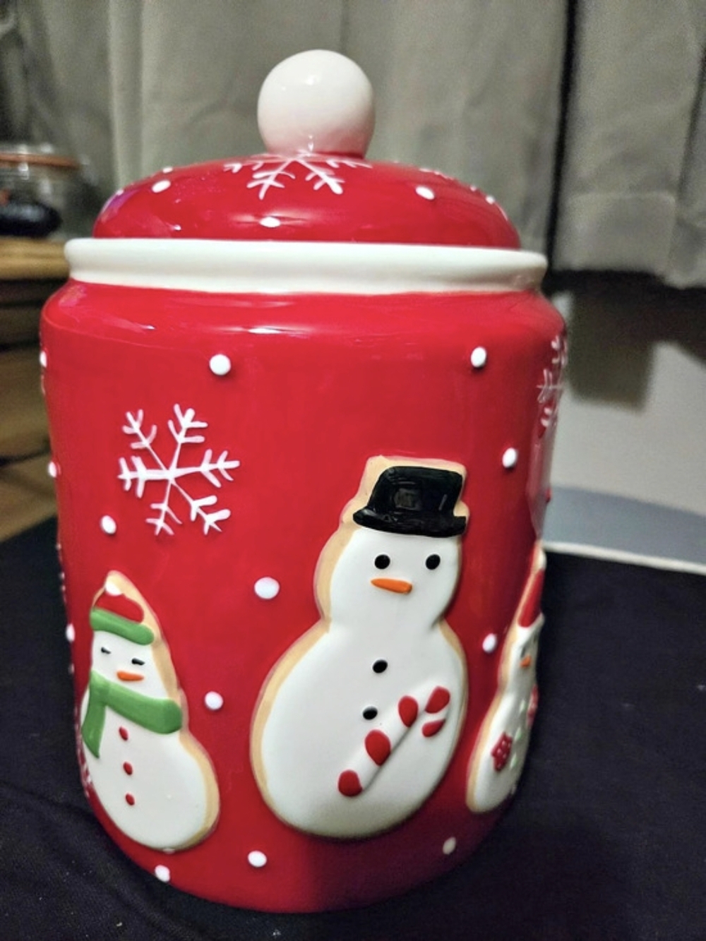 HALLMARK Christmas Snowman Canister Red & White Holiday Canister